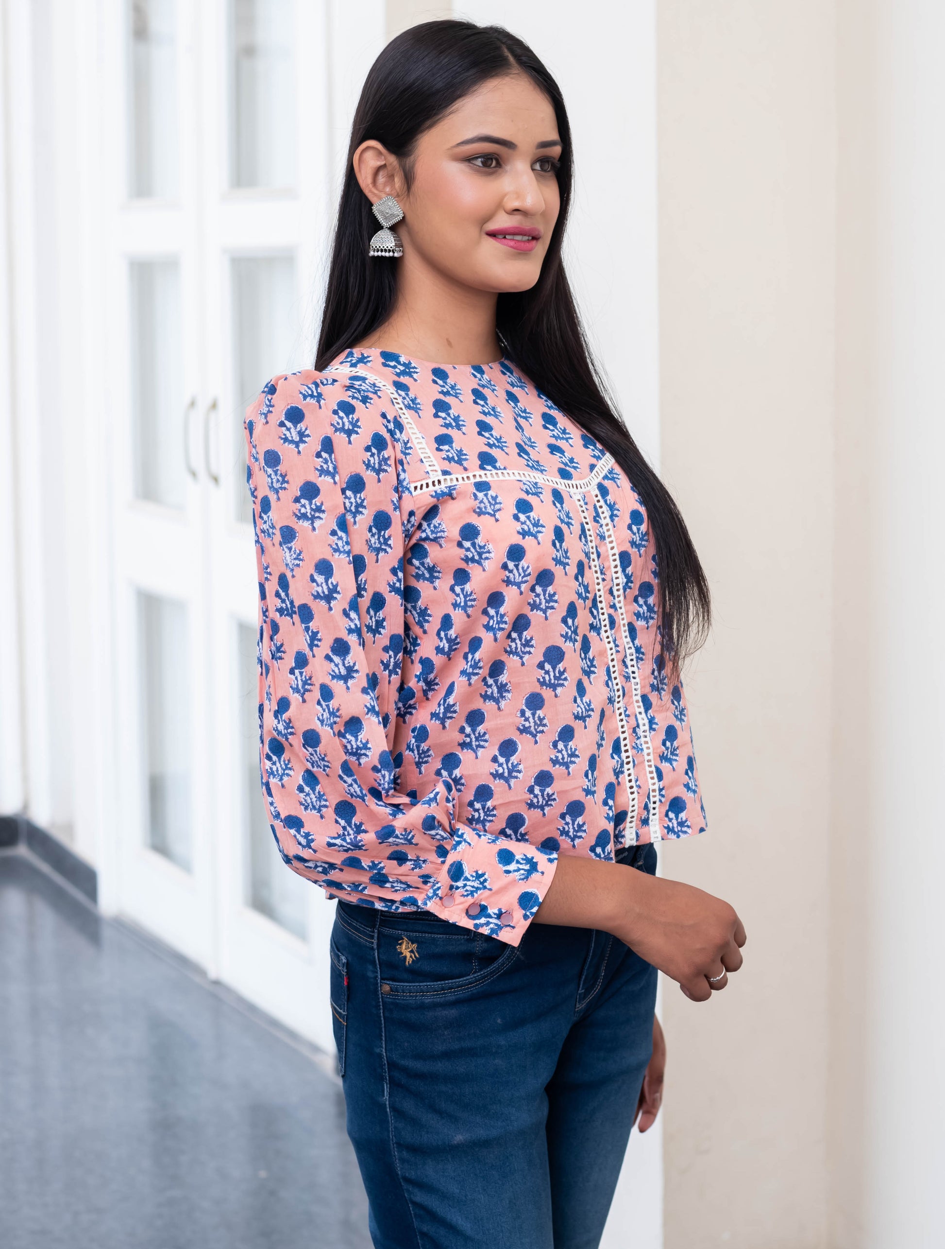 Blush Blossom Lace Trim Top