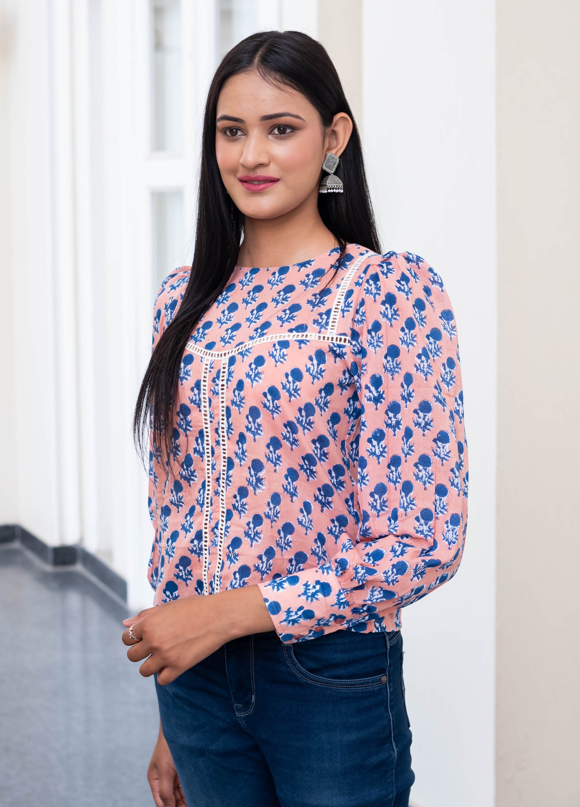 Blush Blossom Lace Trim Top