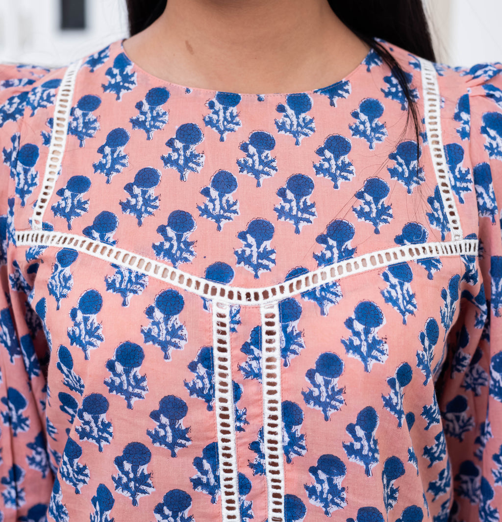 Blush Blossom Lace Trim Top