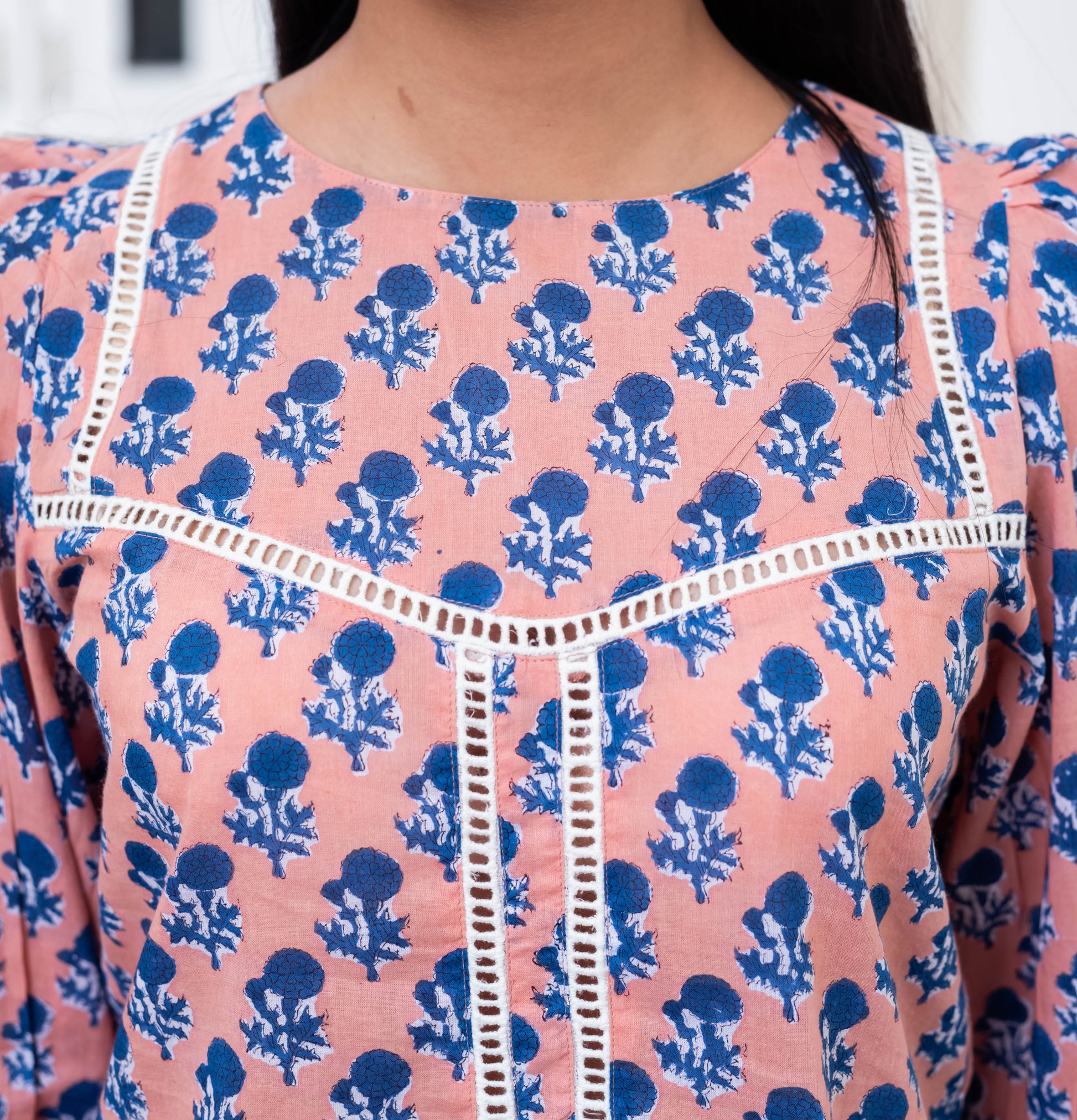 Blush Blossom Lace Trim Top