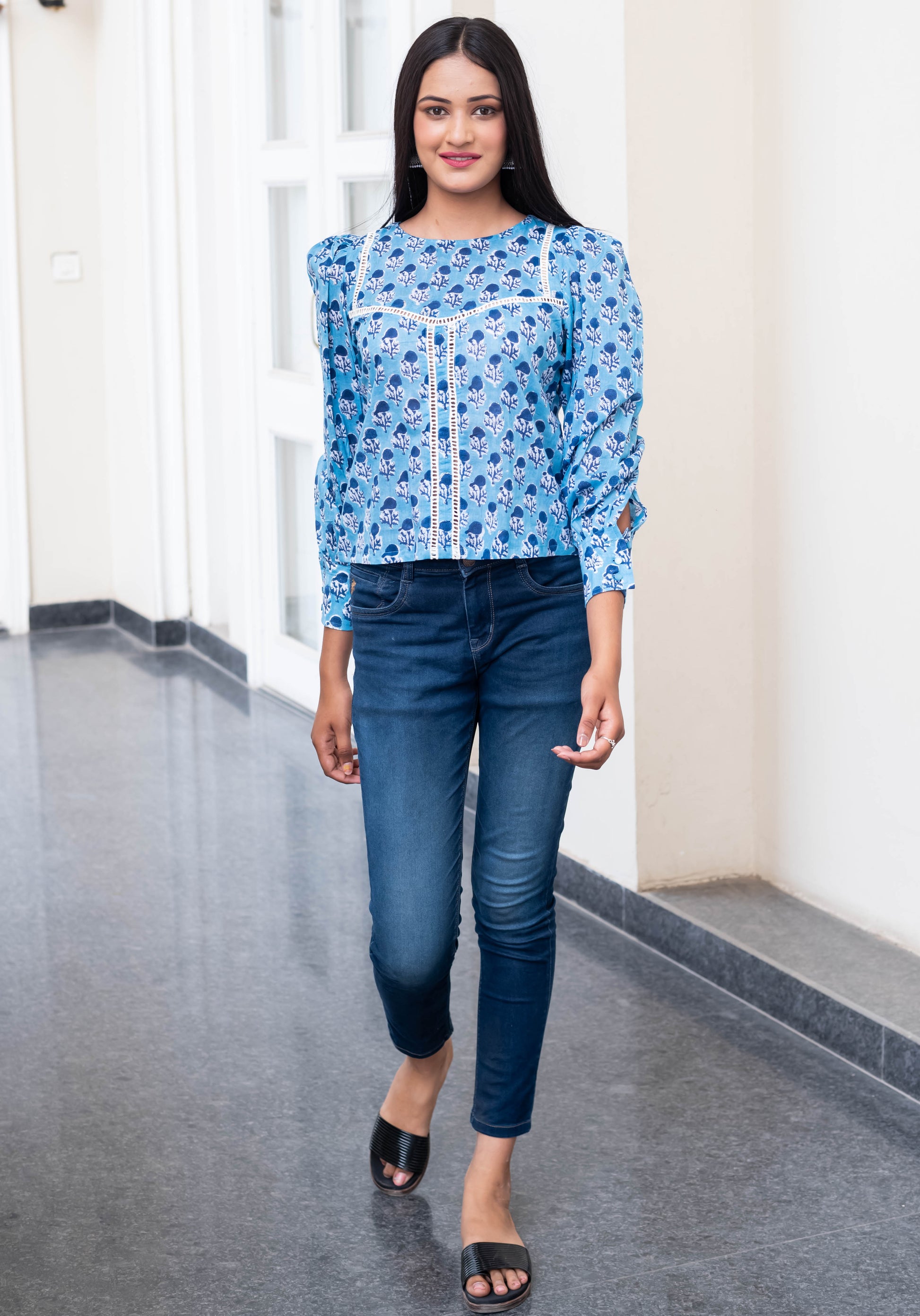 Azure Bloom Lace Detail Top