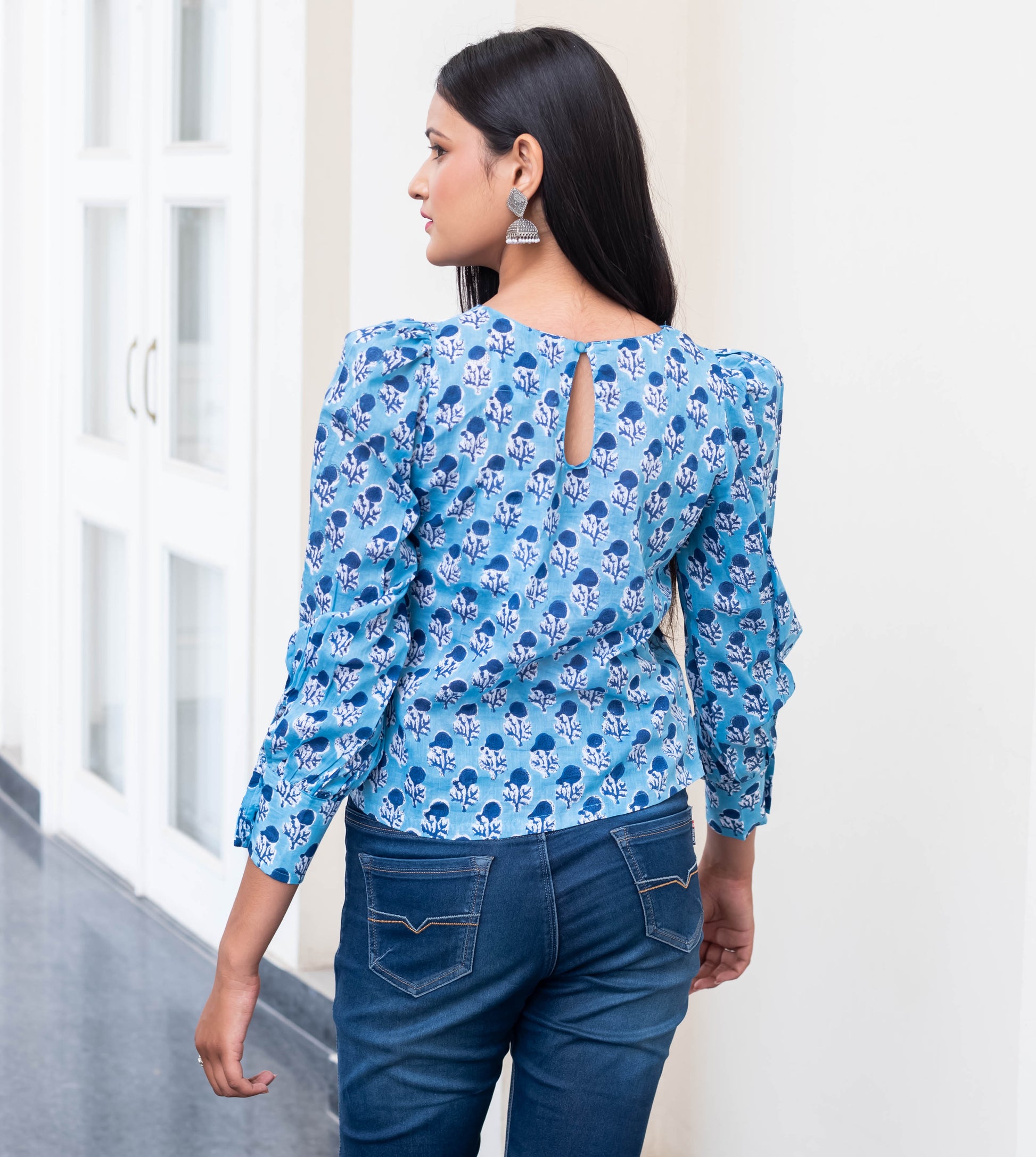 Azure Bloom Lace Detail Top