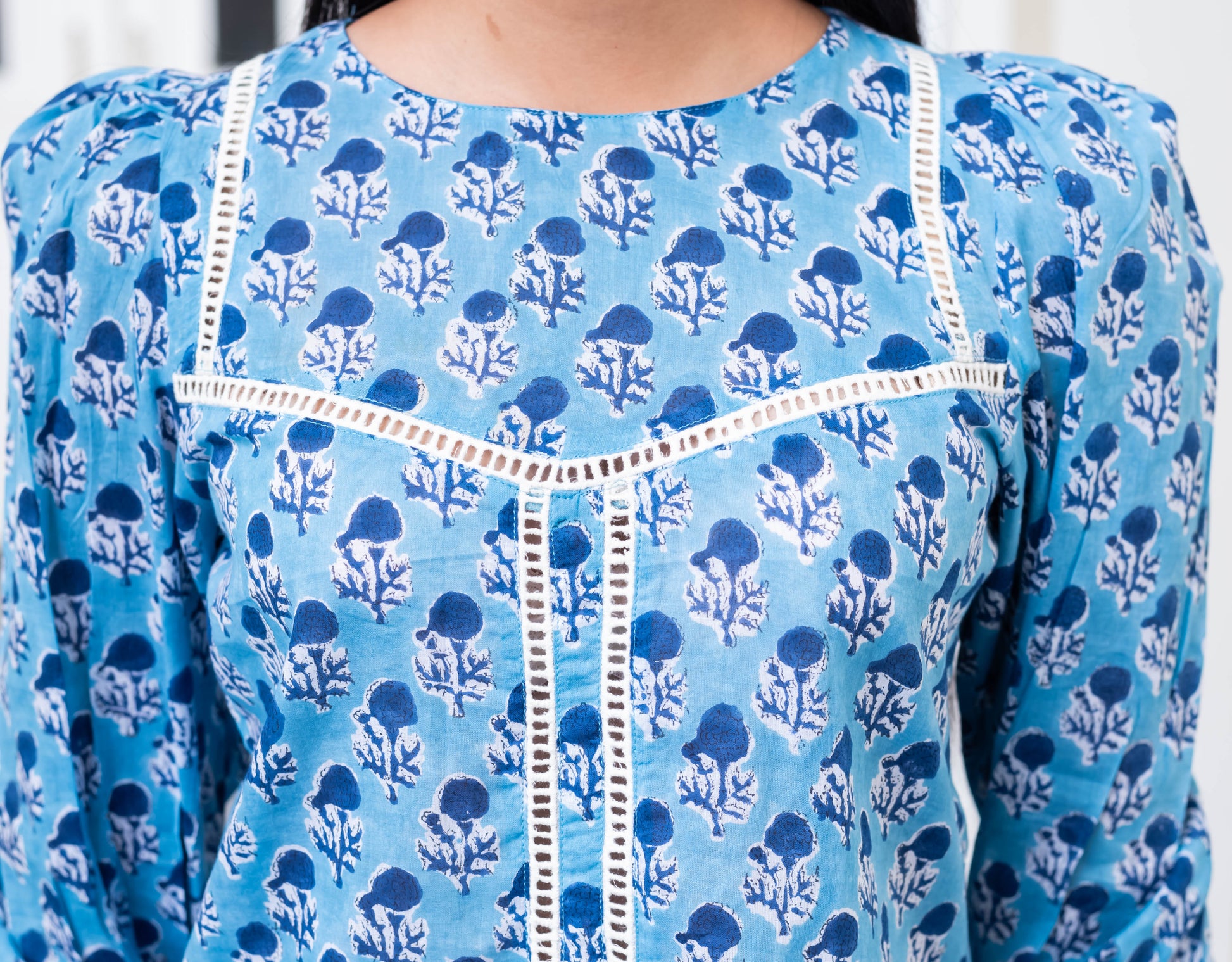 Azure Bloom Lace Detail Top
