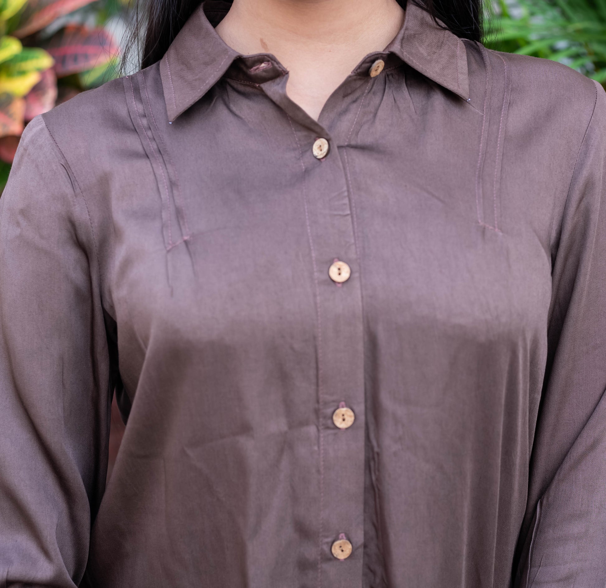 Elegant Coffee Brown Collared Shirt Top