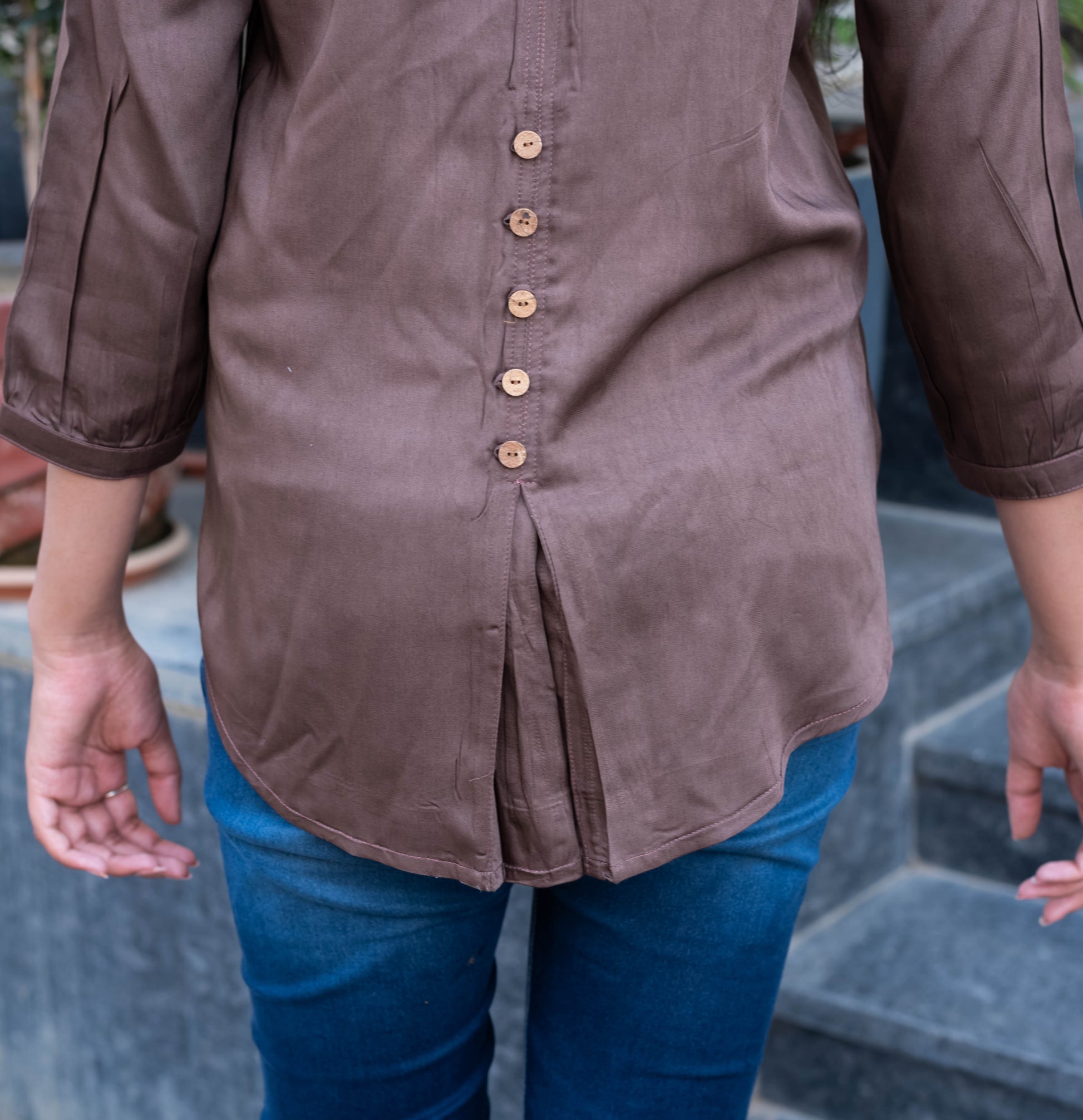 Elegant Coffee Brown Collared Shirt Top