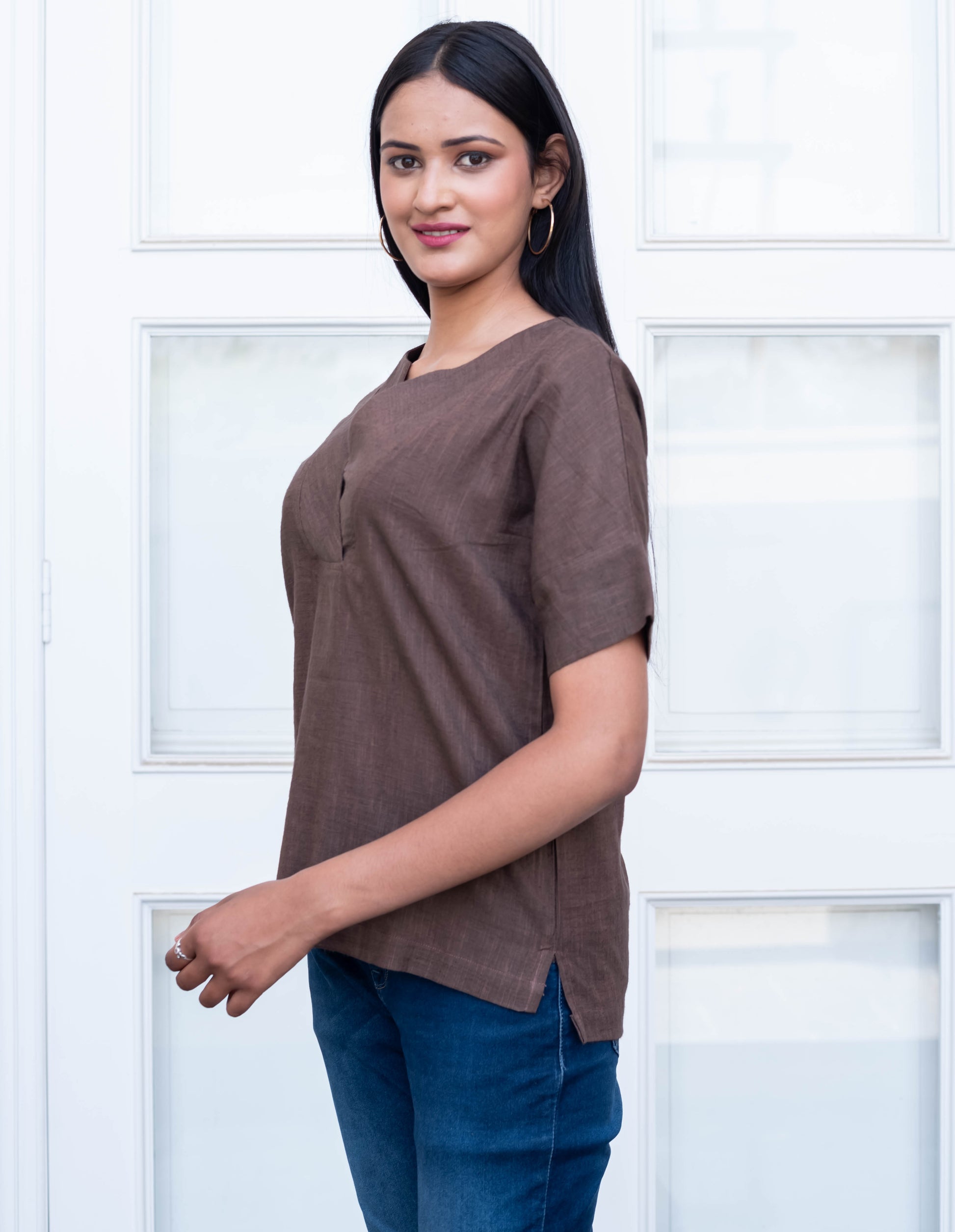 Chocolate Brown V-Neck Cotton Top