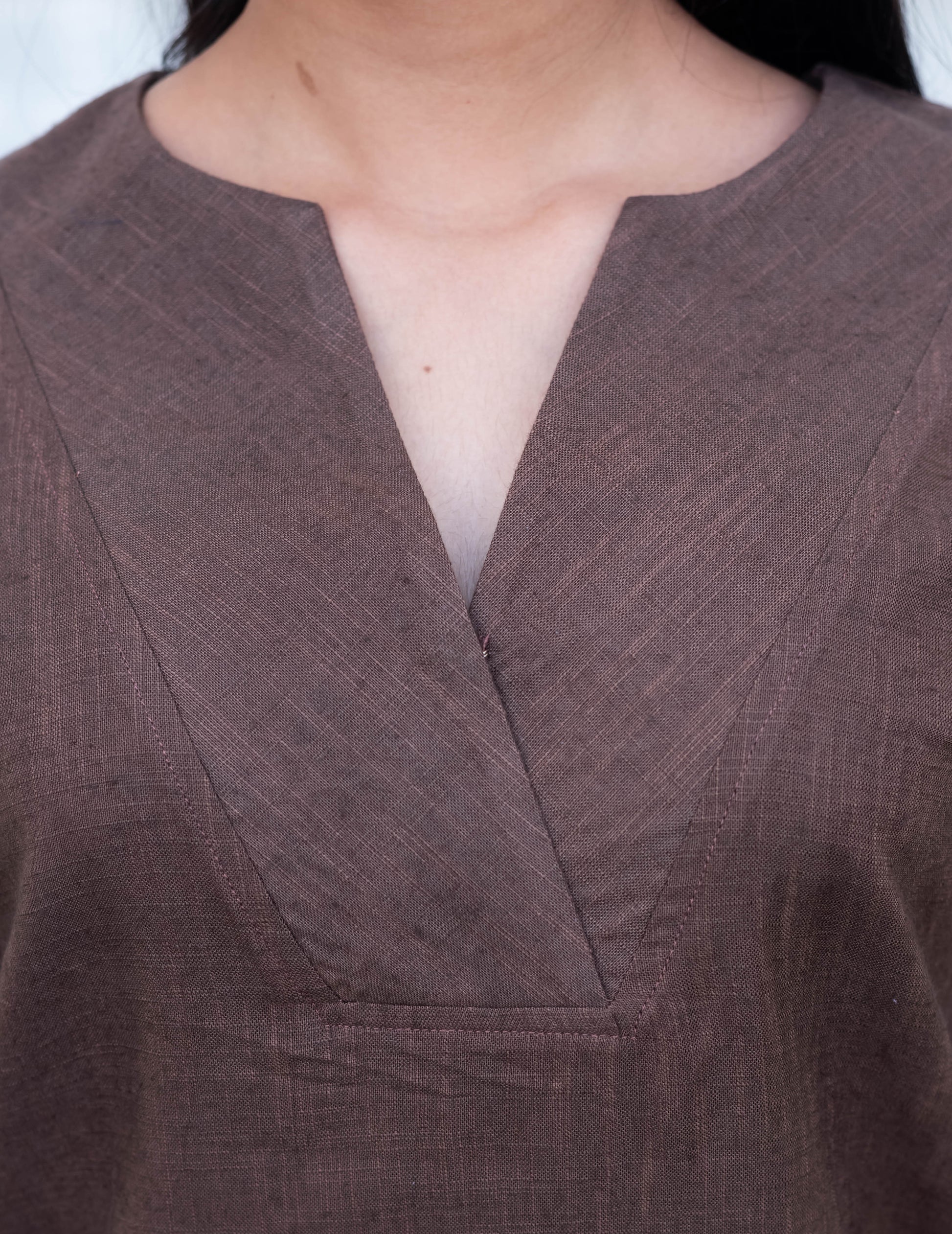 Chocolate Brown V-Neck Cotton Top