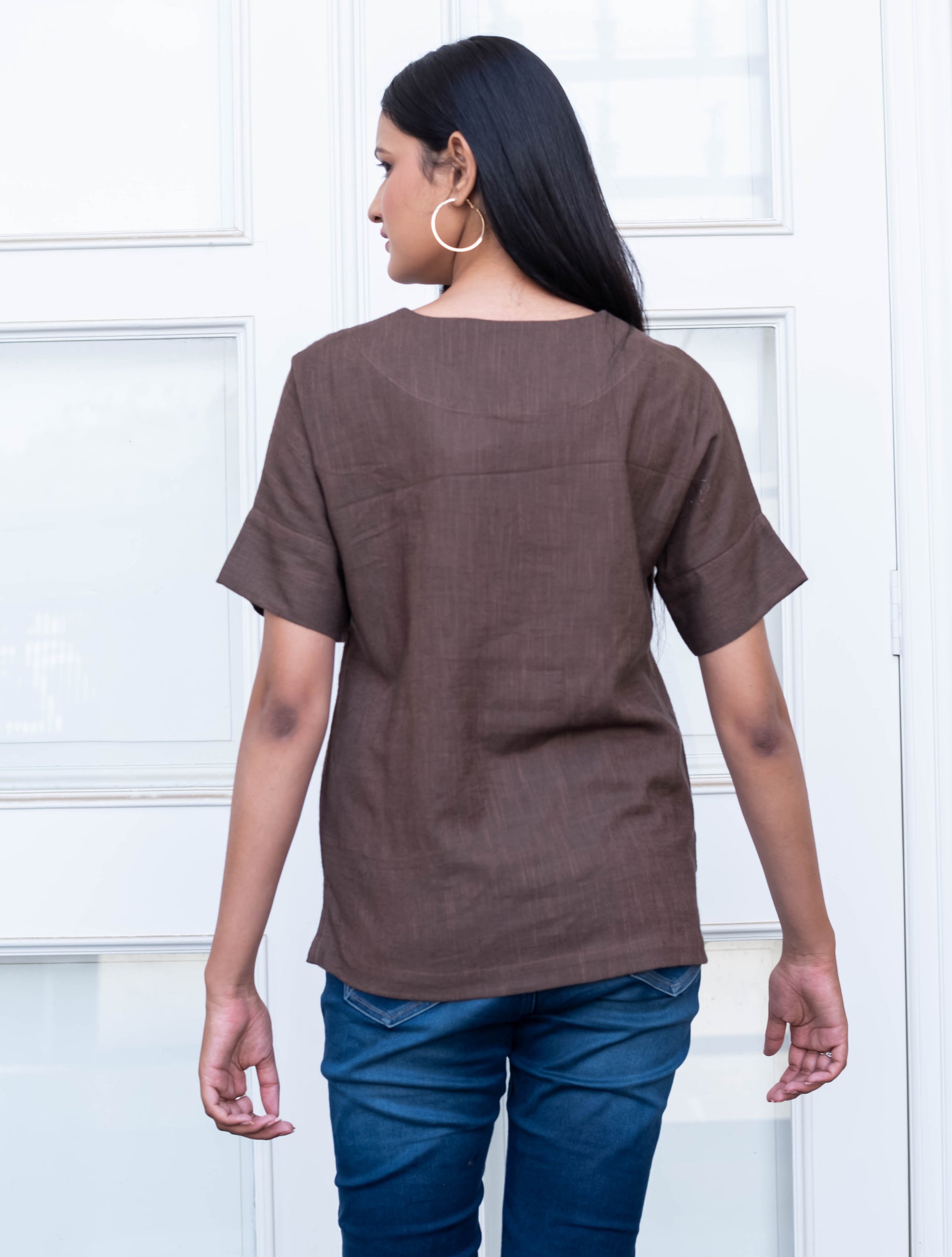 Chocolate Brown V-Neck Cotton Top