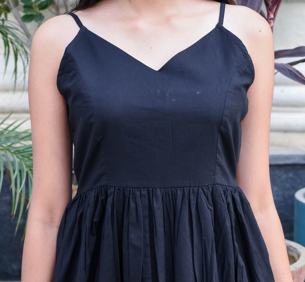 Black Sleeveless Midi Dress with Spaghetti Straps