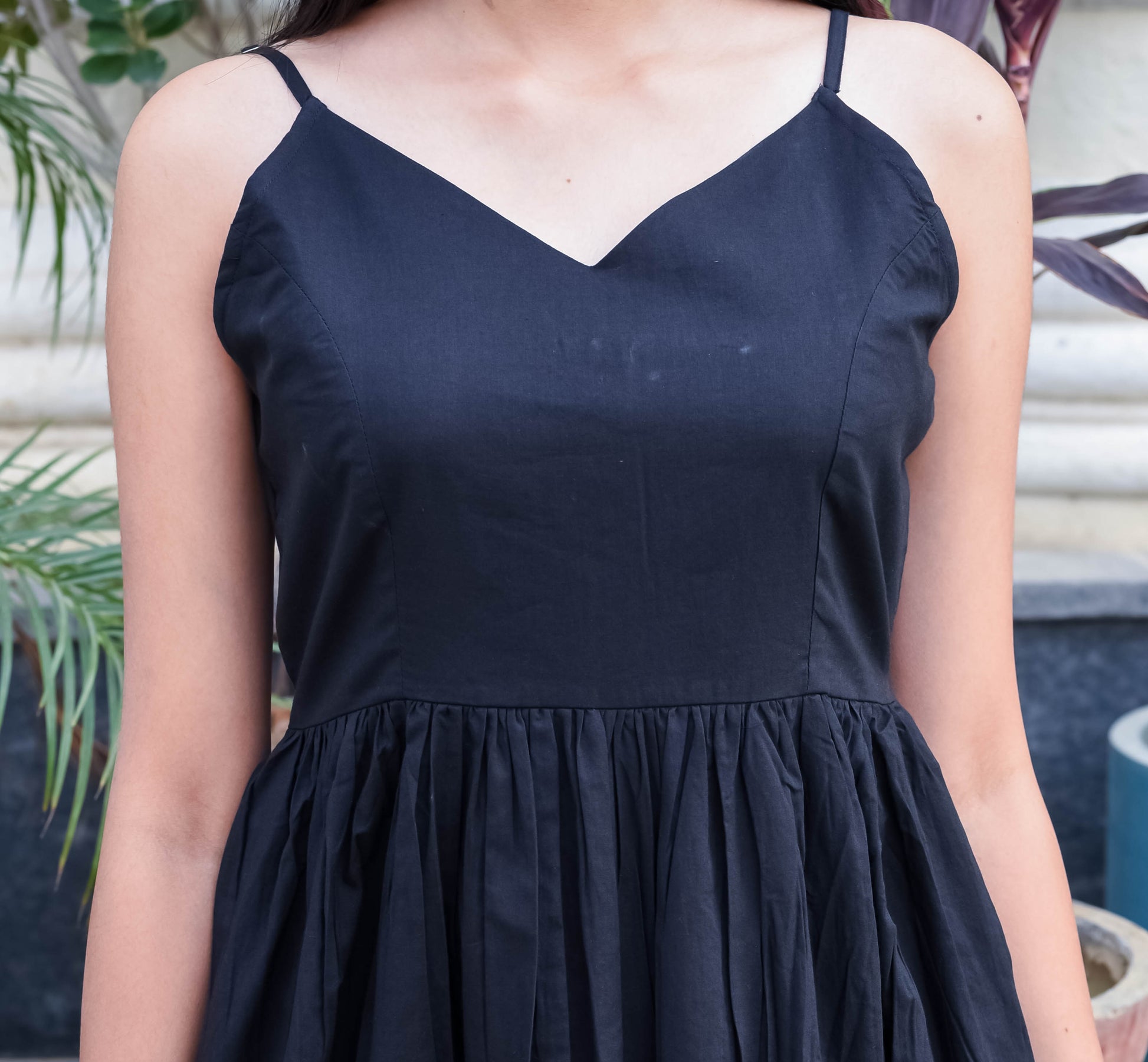 Black Sleeveless Midi Dress with Spaghetti Straps